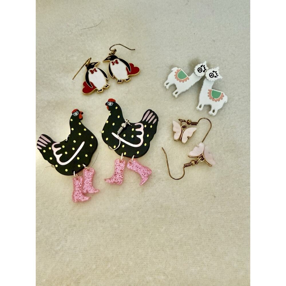 4 Pairs Assorted Dangle Earrings – Cute Fun Random Lot – Animal, Candy, Novelty